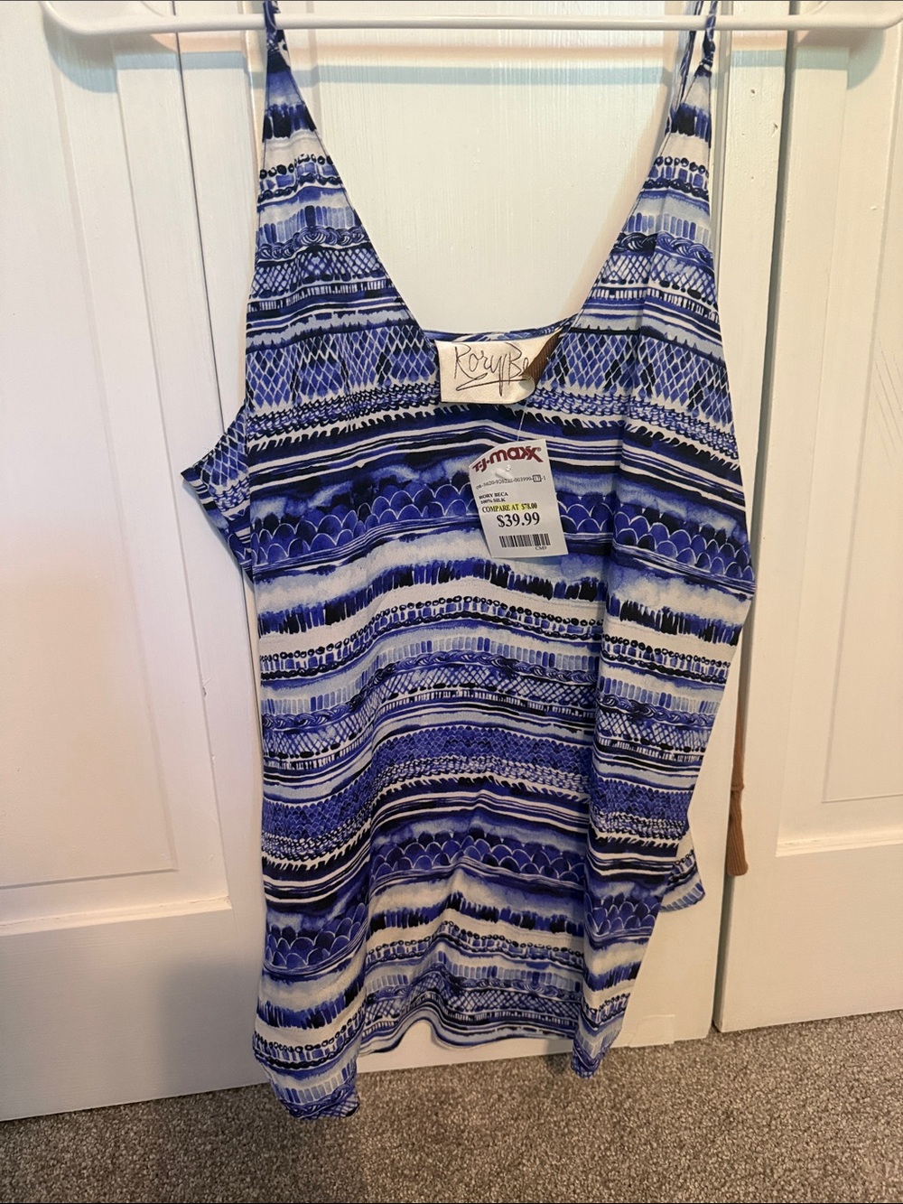 Rory Beca Blue and White Striped Pattern Spaghetti Strap Camisole